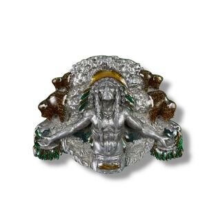 VTG 1981 Bergamot Brassworks Native Chief Outstretched Arms & Bears Belt Buckle